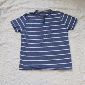 Blue/White Striped Short Sleeve Henley M